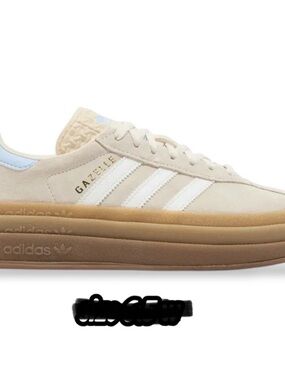 adidas Gazelle Platform Sneakers Cream, White & Light Blue Heel